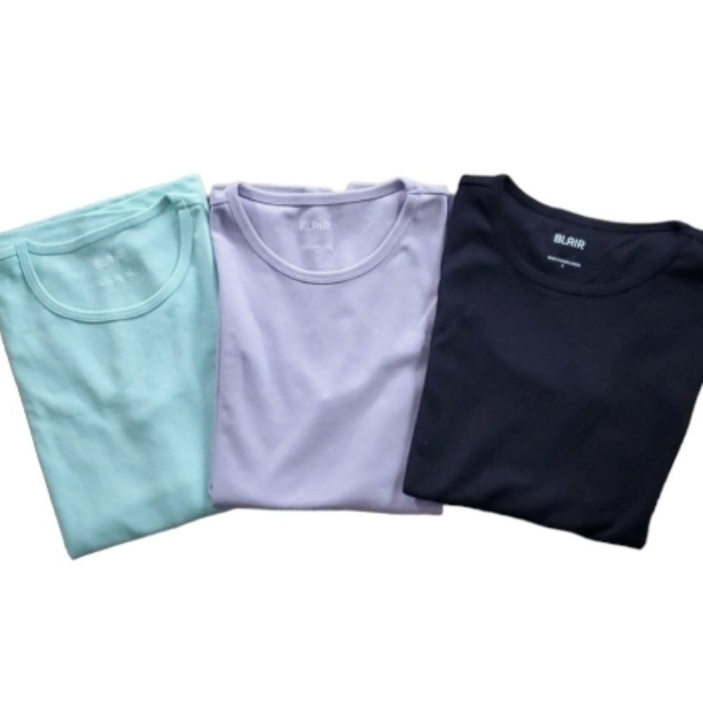 Blair Womans 3 Pack Sleeveless Tank Top Shirts- Green, Lavendar, Black‎